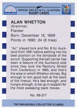 1991 Regina NZRFU 1st Edition #66 Alan Whetton Back